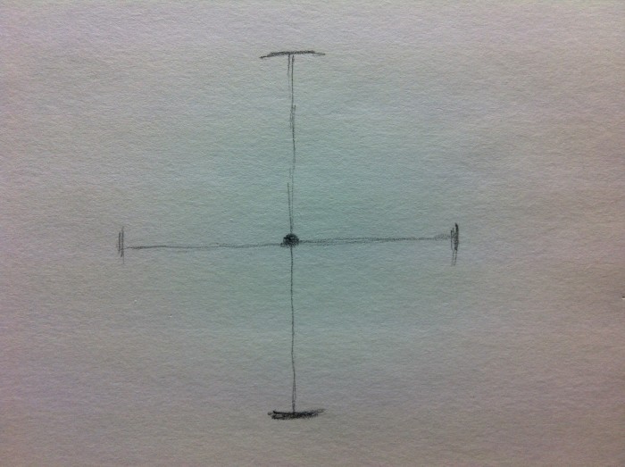 同じ長さの寸法で横の直径の線も描く
